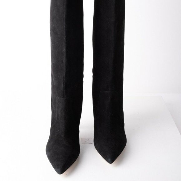 Zara Womens Black Suede Knee High Heeled Boots 10 - Picture 4 of 8